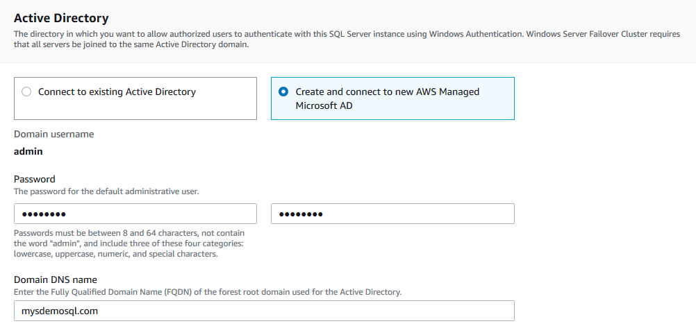 New AWS managed Microsoft AD for SQL Server Always On