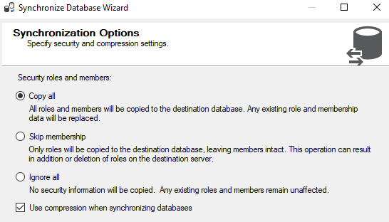 SSS Database synchronization Wizard 2/3