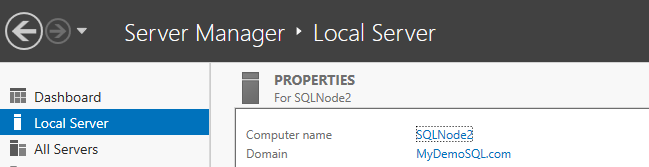 Add SQLNode2 in the MyDemoSQL.com domain