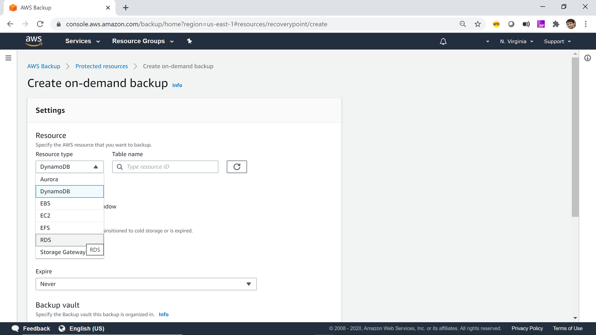 AWS Backup supported data sources