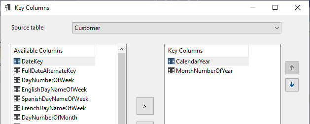 Changing the key column for the Month Name attribute.