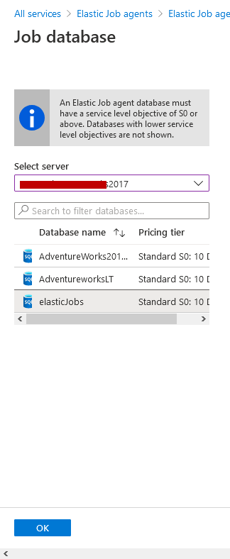 Choose Azure SQL database as Agent database