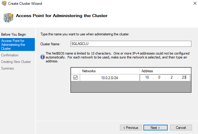 Cluster configuration