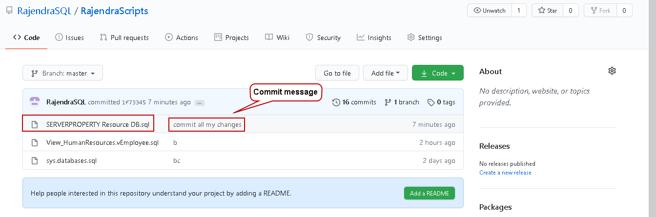Commit message in GitHub