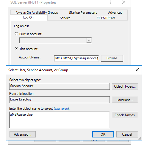 Configure GMSA in the SQL Services
