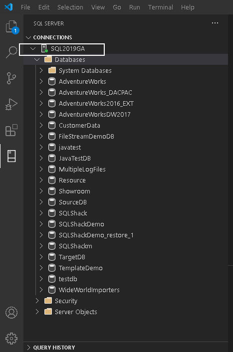 Connect to SQL Server in the VS code