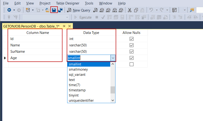 Designing a table on SSMS