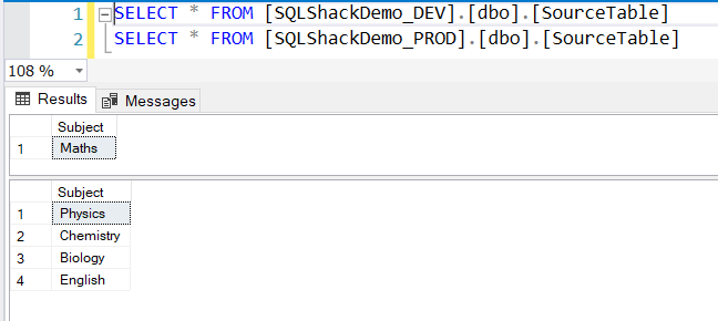 DEV- und PROD-Tabellen