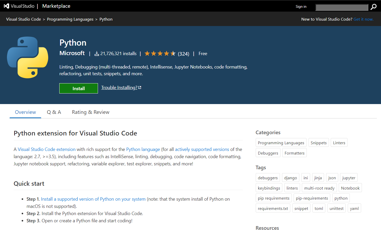 Download Python extension for Visual Studio Code