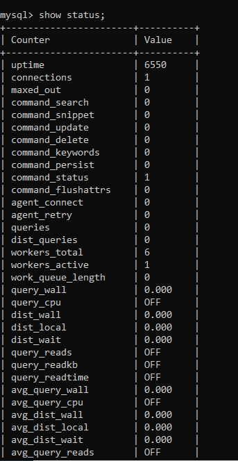 Executing show status command