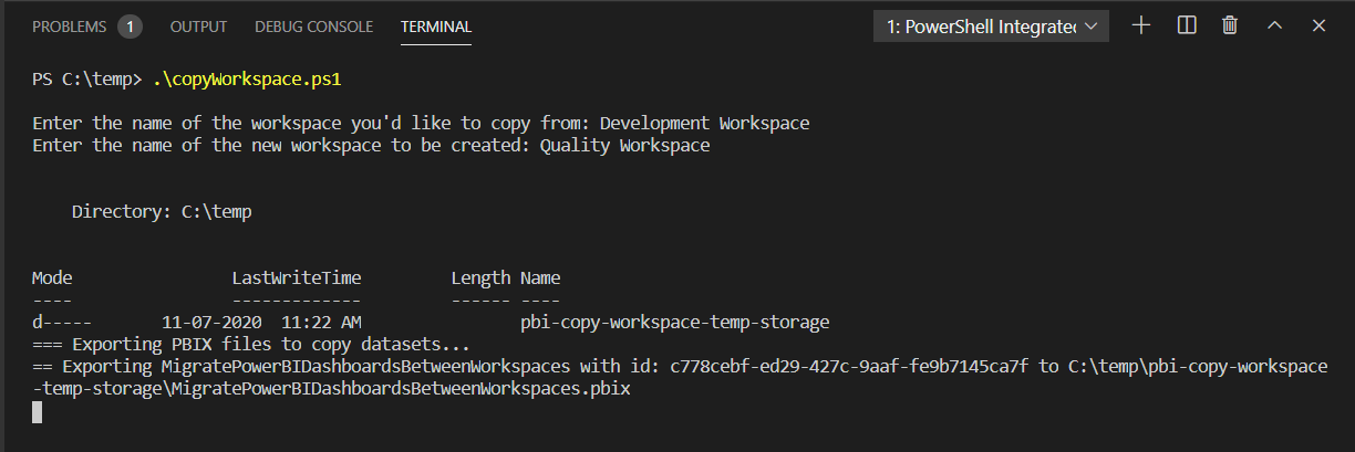 Exporting files from Development Workspace