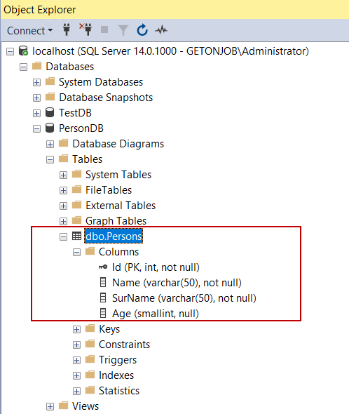 Find created table under the table folder in SSMS