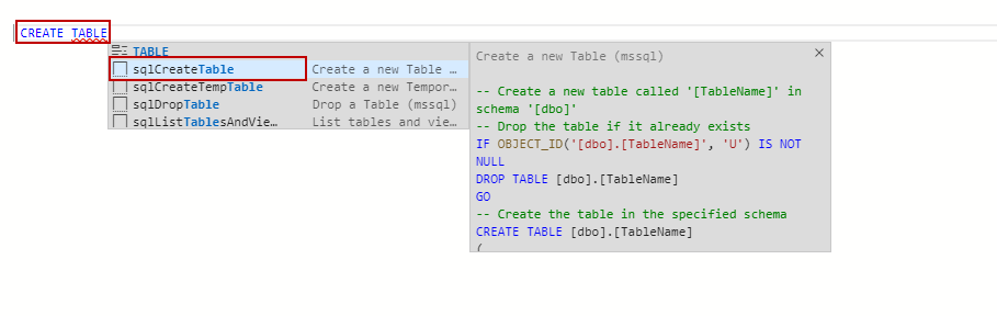 How to create a table with Azure Data Studio