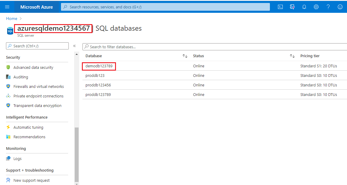 List Azure SQL DB 
