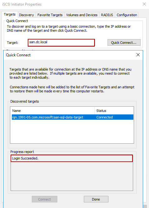 Login to iSCSI server