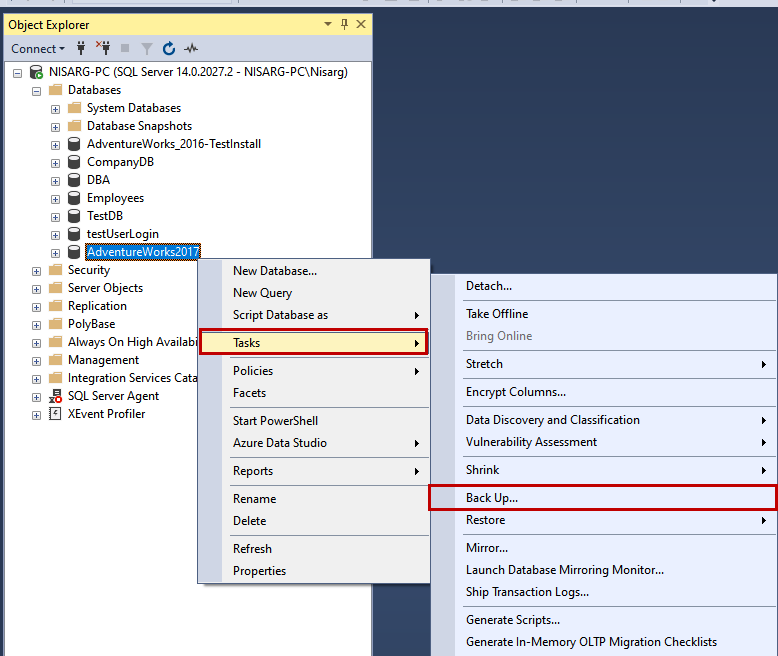 Open Backup Database dialog box