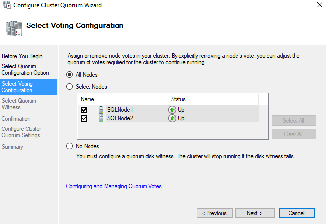 Quorum voting configuration