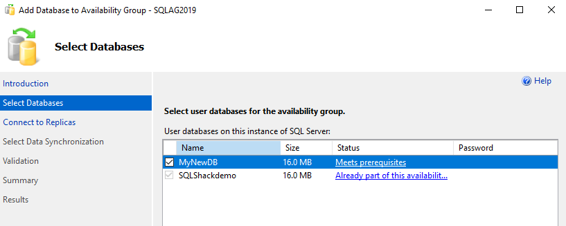 Select database and status