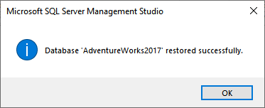 SSMS 2016 restore completed 