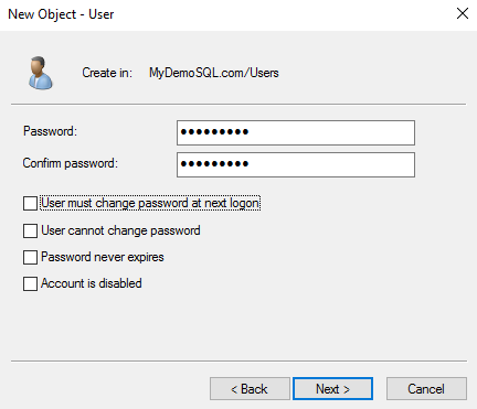 User password and configuration