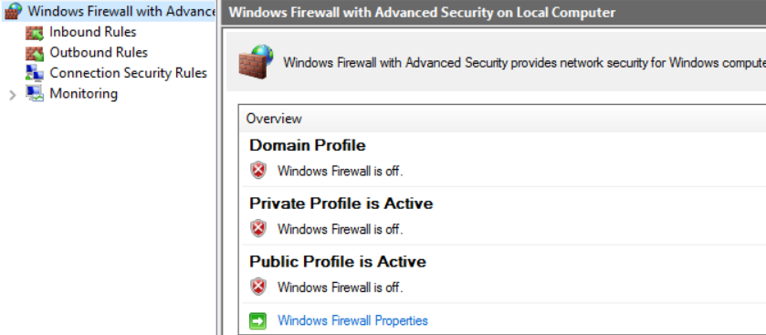 Windows firewall off