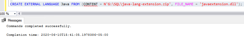 Add SQL Server Java external language reference using Create External Lanaguage command
