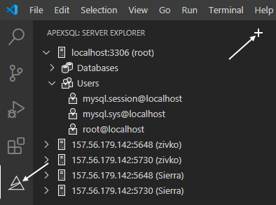 ApexSQL server explorer in Visual Studio Code