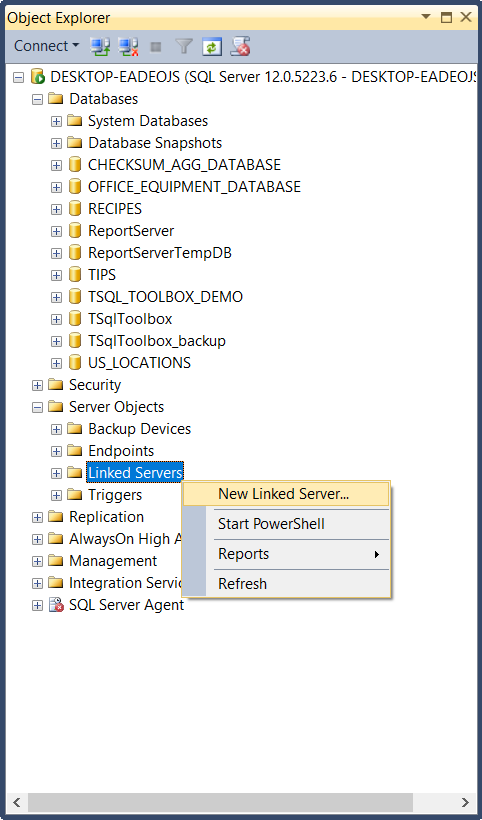Build a SQL Server Linked Server - first step.