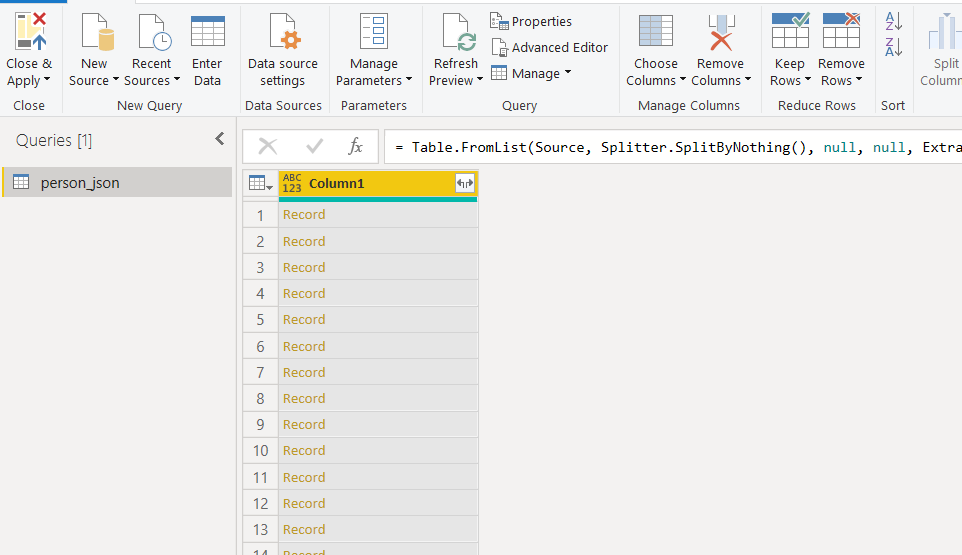 Image of how the data will look when converted into a one column table. 