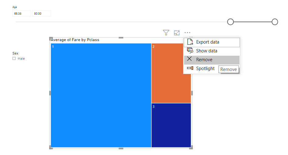 Removing a treemap from a report using the three dots in the top right corner of the report.