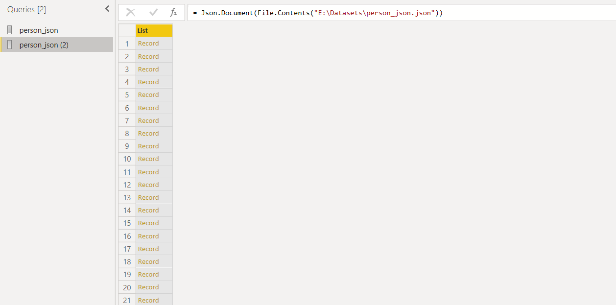 Screenshot once data in the JSON file has been imported. 
