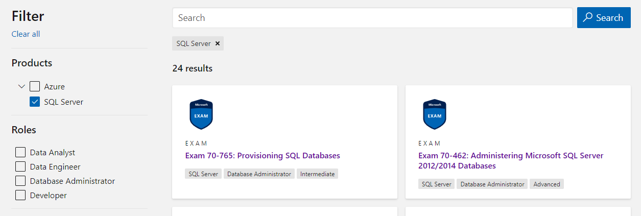 SQL Certification list