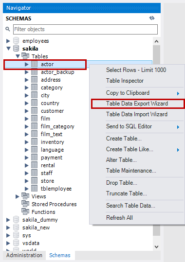 Table data export wizard