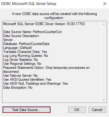 Test ODBC data source connection