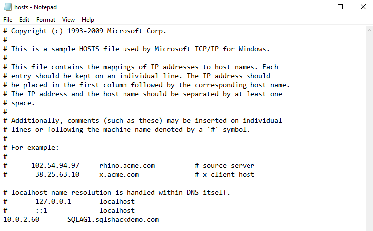 Update the host file with server IP