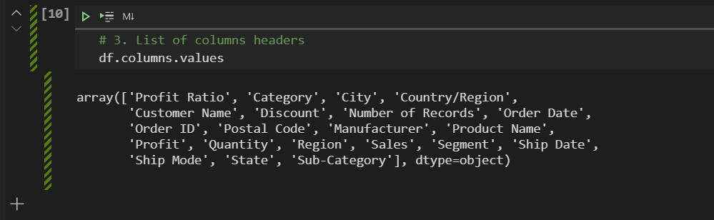 Viewing the list of columns in the dataframe