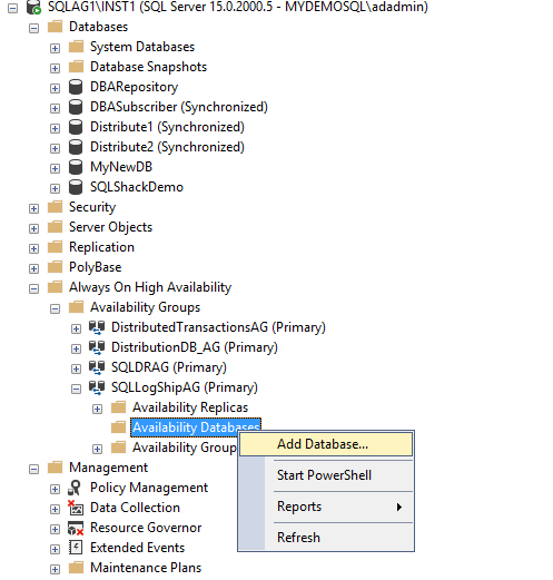 Add database back in the SQL Server Always On Availability Group