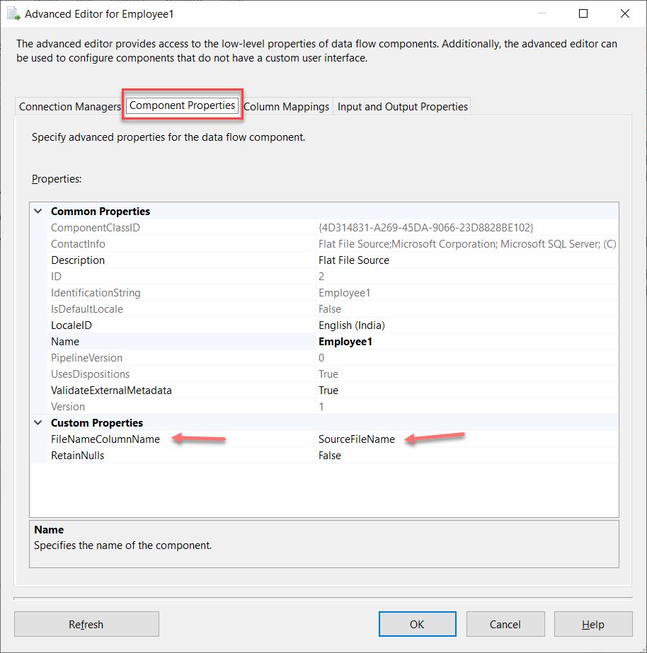 Adding the FileName ColumnName property - SSIS data lineage