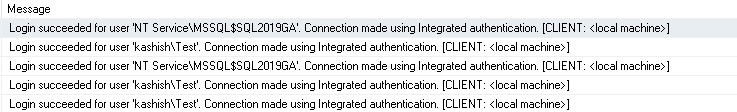 Login success messages for SQL database