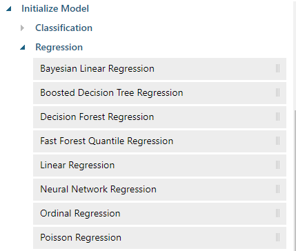 Available Regression Techniques in Azure Machine Learning.