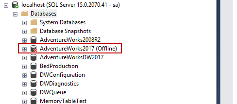 Changing database setting to OFFLINE