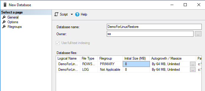 create a new SQL database