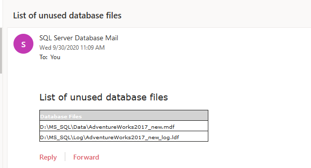 List of unused database files