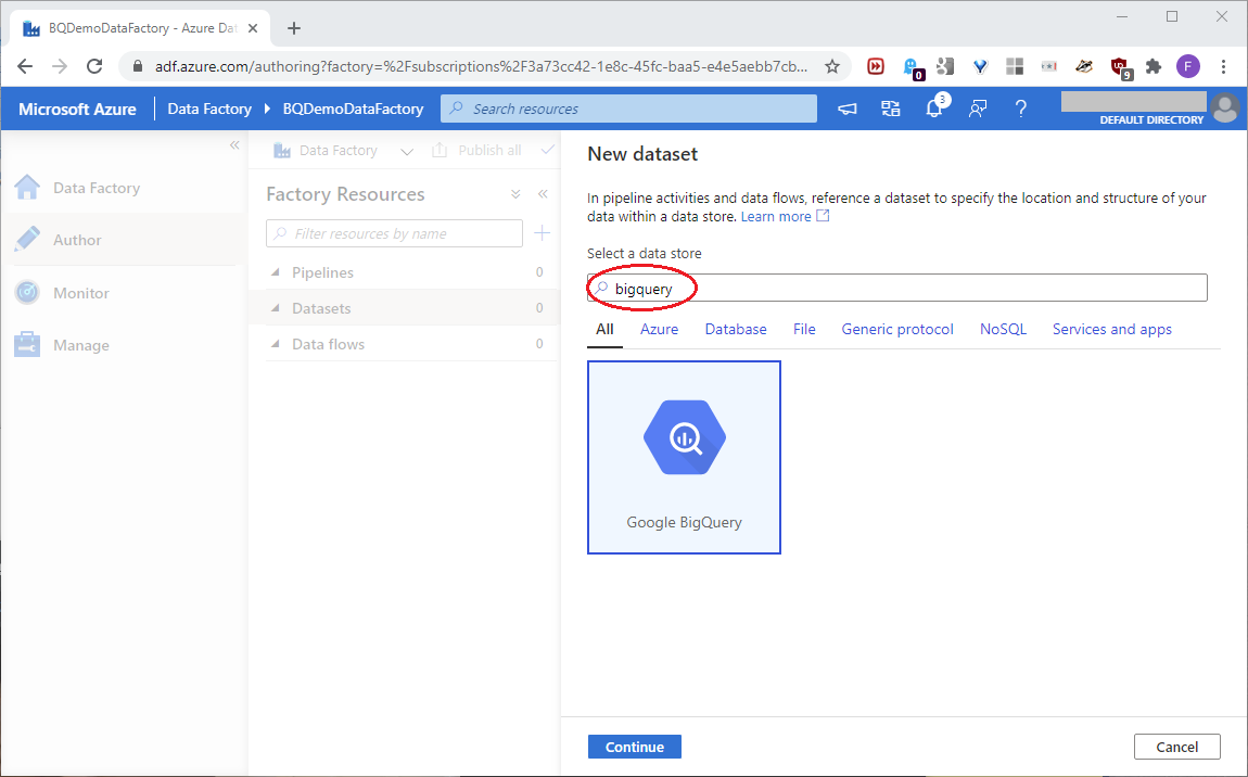 A BigQuery data store will become the data source.