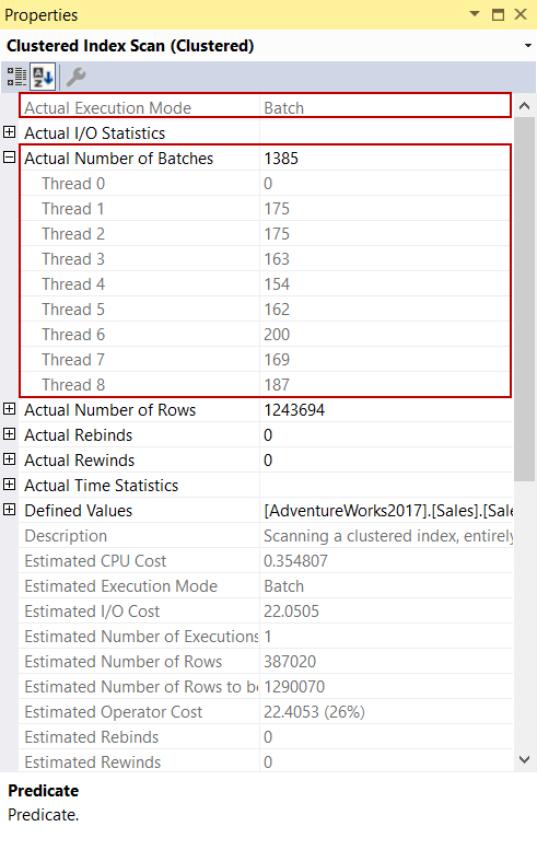 Analyzing batch mode on rowstore on a clustered index scan operator