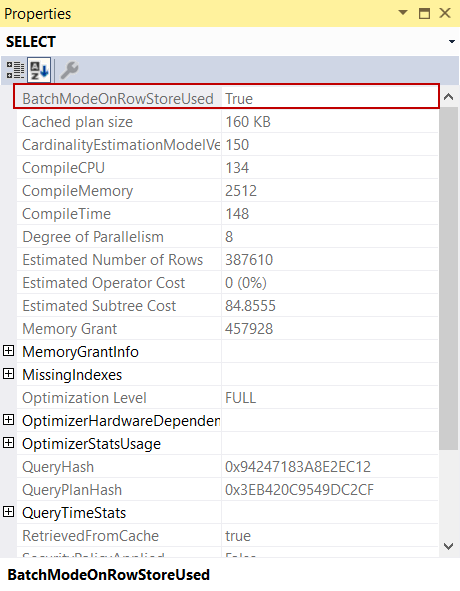 Batch mode on rowstore feature in SQL Server 2019