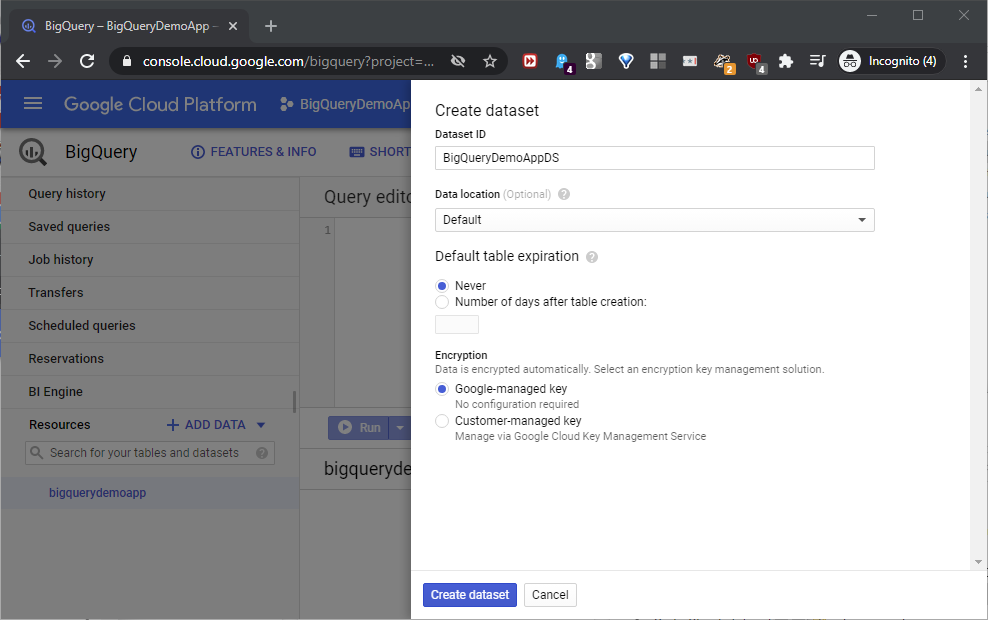 Set up the name and details for the BigQuery project dataset.