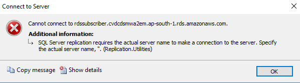 SQL Server Replication error message