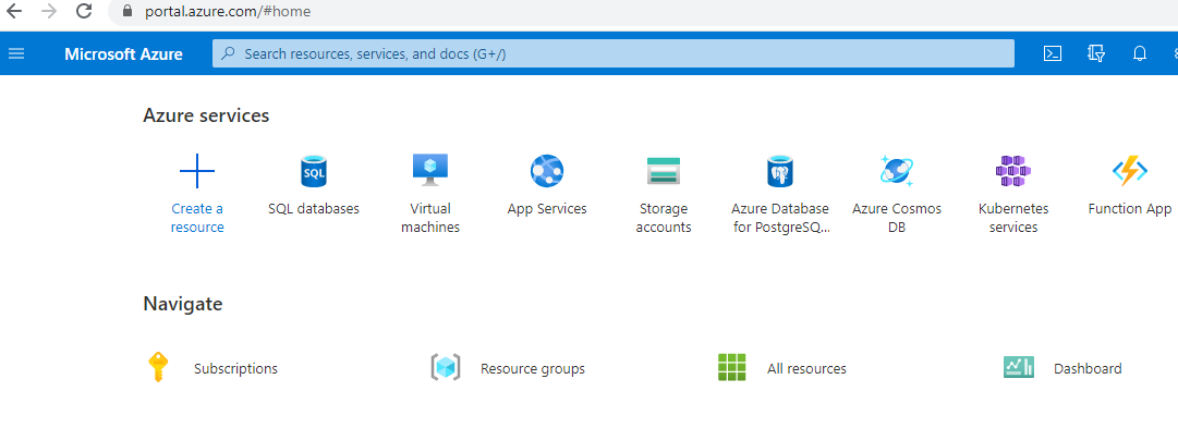 Available services at Azure Portal.
