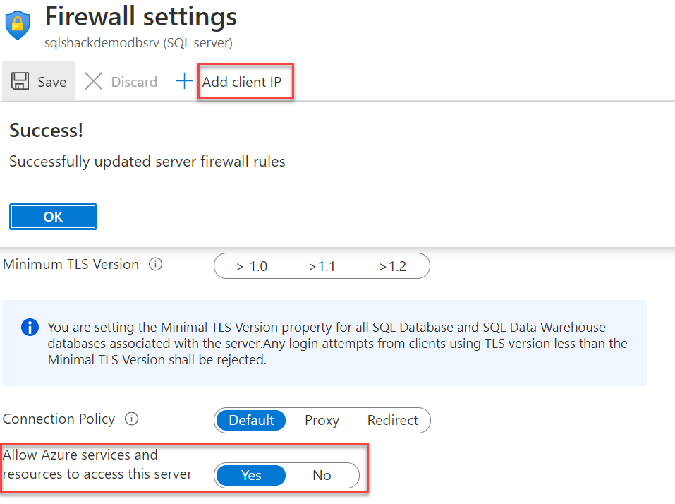 Azure SQL DB firewall settings